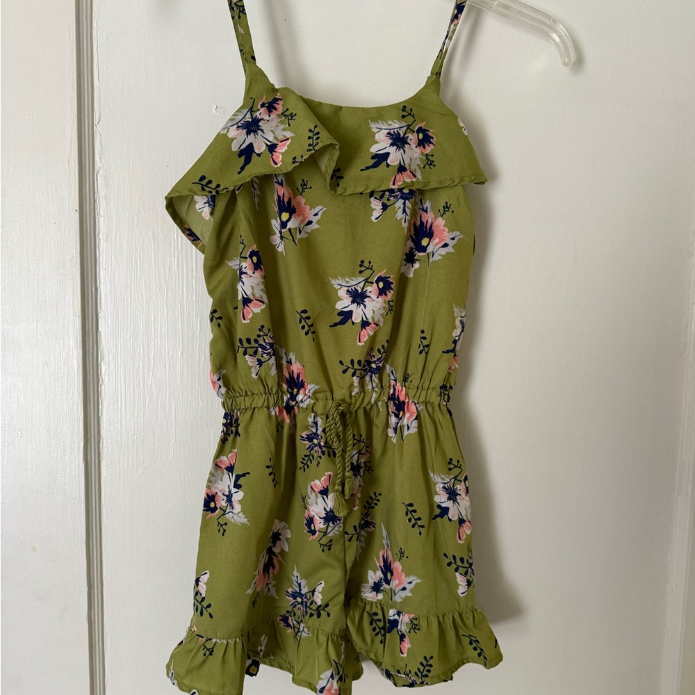 Green Floral Jumpsuit with Ruffle Hem